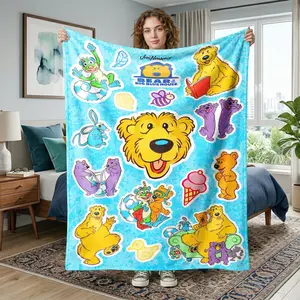 1pc Cartoon Bear Theme Flannel Blanket, Soft Warm Cozy Nap Blanket, Multi-Use Gift Blanket for Sofa Bed Office Camping Travel