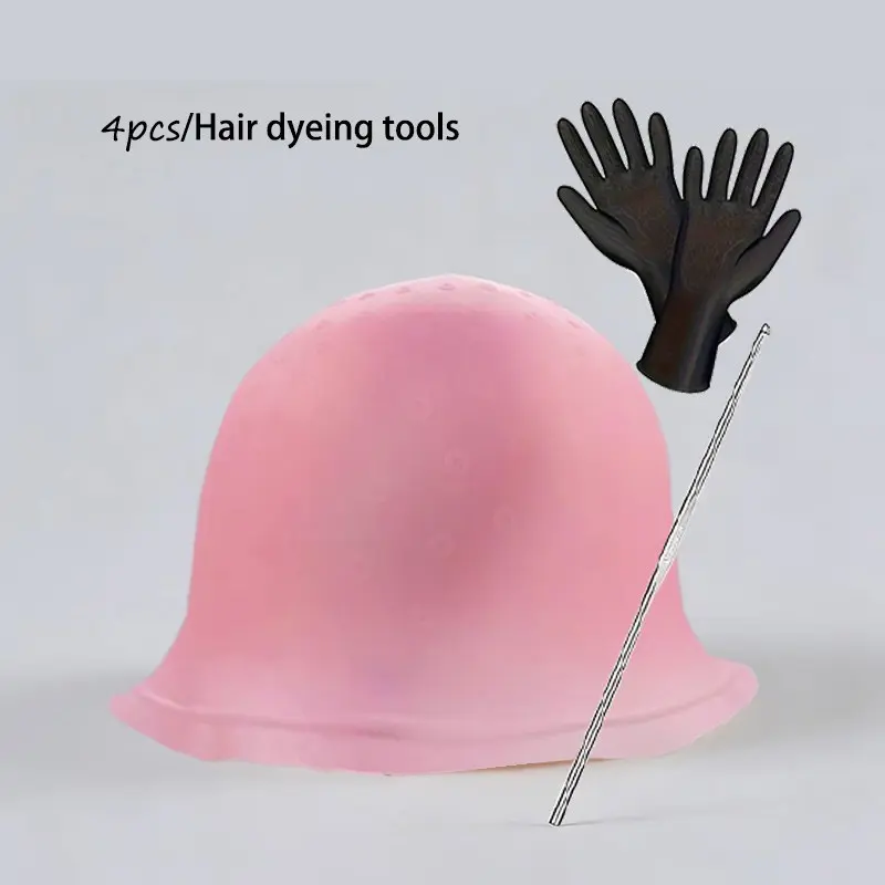4pcs Hair Dye Tool Kit, Hair Dye Cap with Hook, Reusable Hair Dye Gloves, Professional Hair Coloring Tools Set, Haircare Hair Styling, Easy to Use