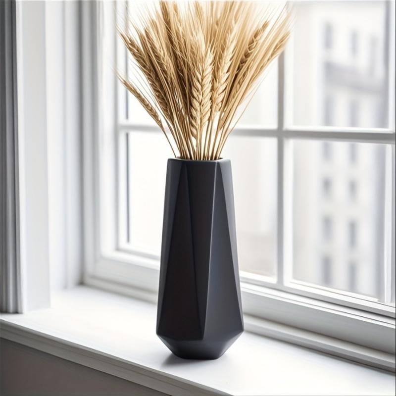 Modern Geometric Vase - Black Cylindrical Design, Durable Plastic, No Electricity Needed, Perfect for Home Decor, Living Room, Bedroom, Office - Ideal Gift for Designers, Vases Home Decor, Decorative Centerpiece, Contemporary Style, Elegant Craftsmanship