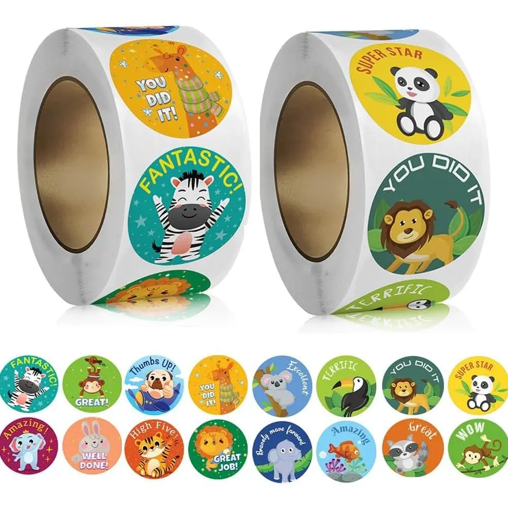 1000 Cute Animal Reward Stickers for Kids, Classroom Motivational Stickers for Teachers & Students, 1 Inch, 16 Styles