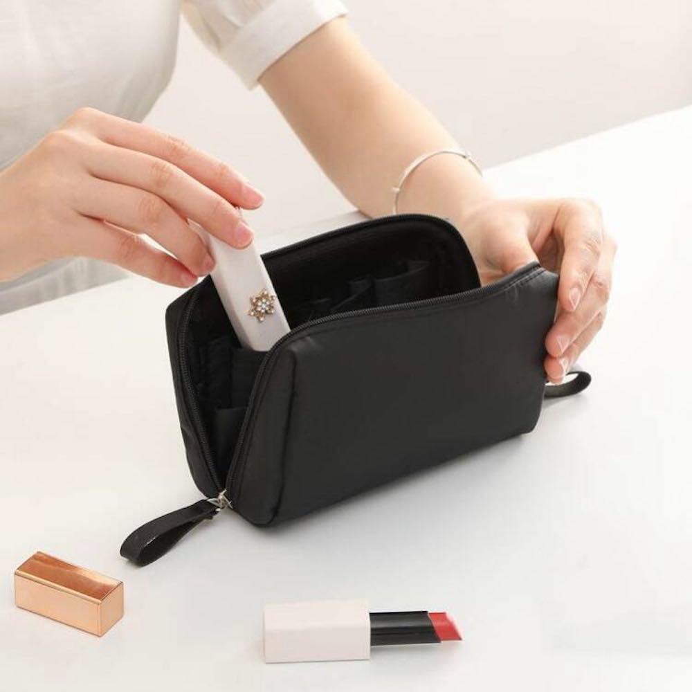 Portable Multi-functional Makeup Bag, 1 Count Casual Plain Makeup Storage Bag, Simple Design Travel Handbag with Wristlet for Women & Men, Cosmetic Pouch