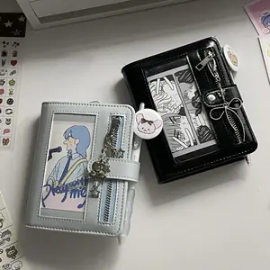 Portable Retro M5 Loose Leaf Notebook Soft Zip PU Clip-on Black Blue with 40 Sheets Inner Page Korean Stationery Notebook Diary