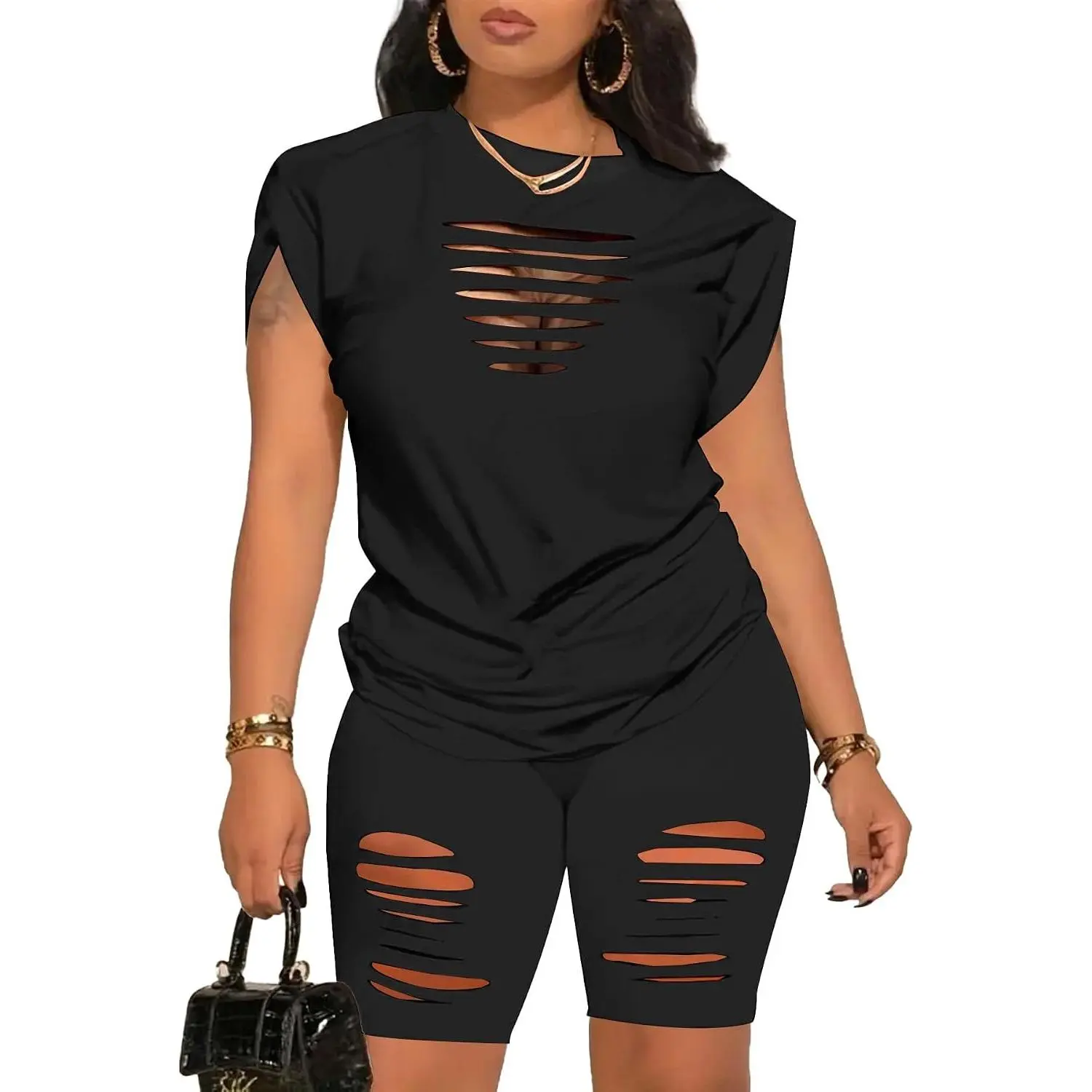 Women 2 Piece Outfits Summer Sweatsuits Biker Short Workout Jogger Sets