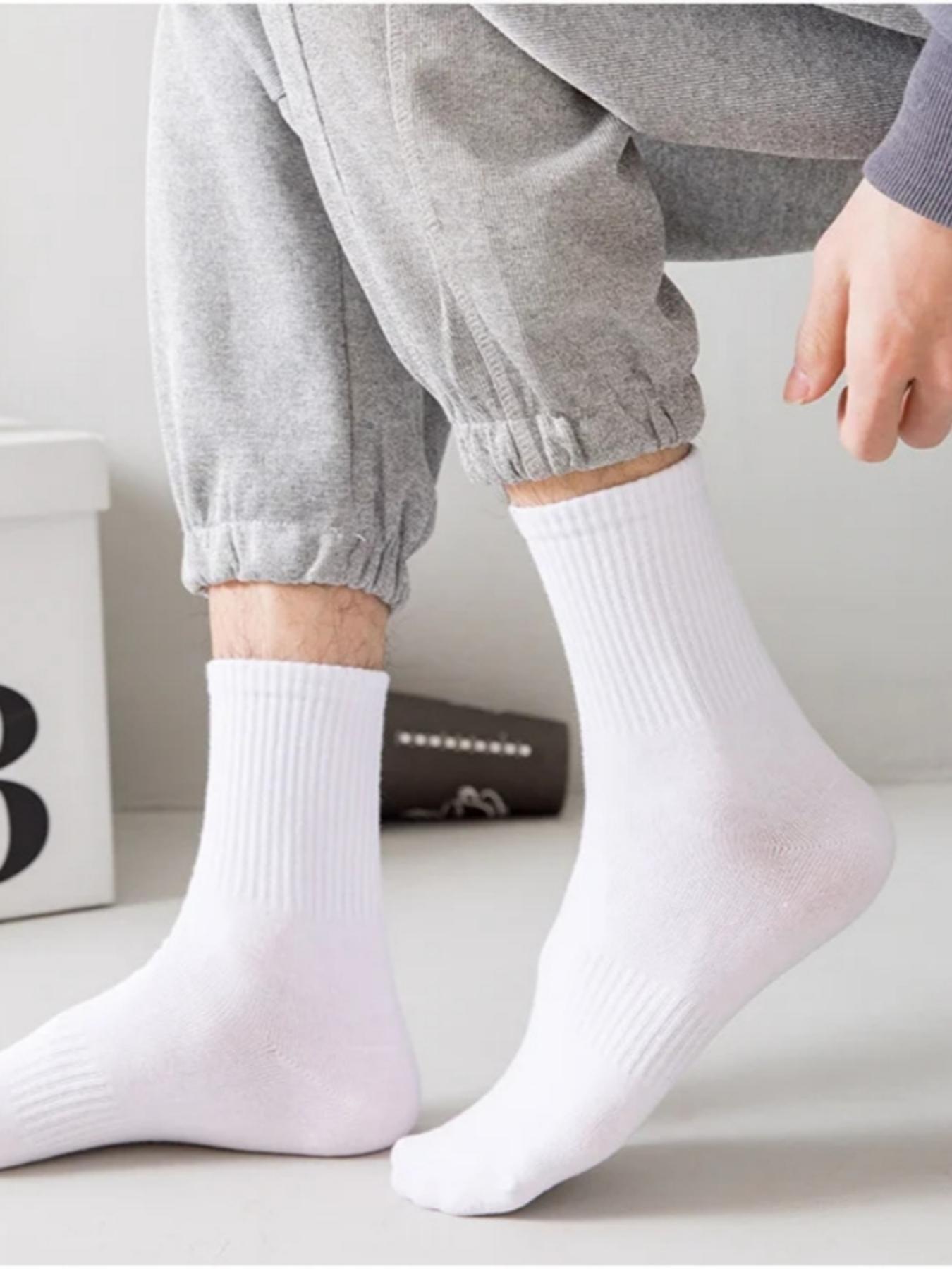 Men's Solid Color Crew Socks, Sock Set, Casual Comfy Breathable Socks for Daily Outdoor Wear, Socks for Men