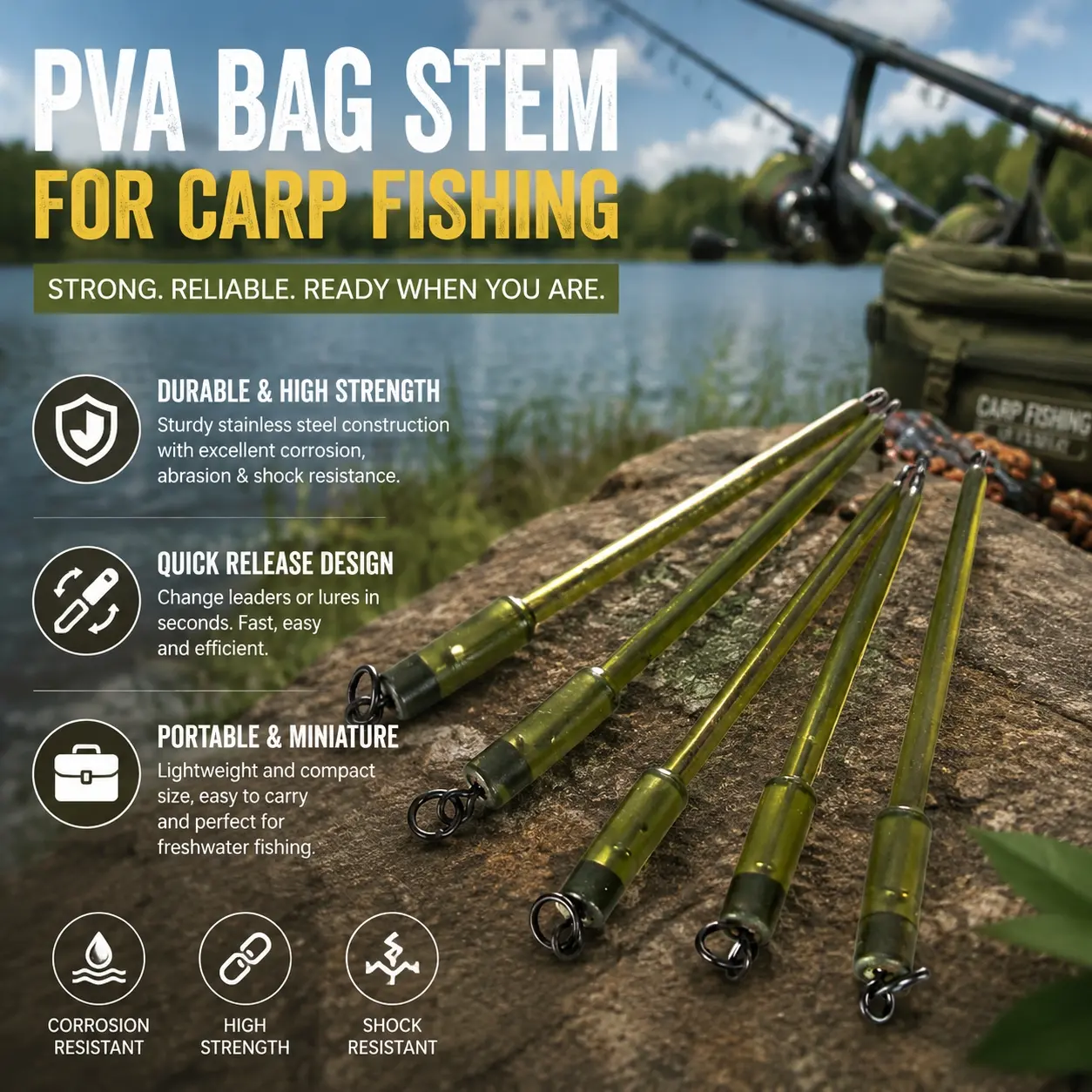 PVA Solid Bag Kits with Lead & Insertion Tool for Carp Fishing | Fishing Gear | Dissolvable Bags | Quick Bait Setup, No Mess | Waterproof Portable Tackle for Outdoor Use | Prevents Bait Loss, Eco-Friendly | 5pc or 10pc Options