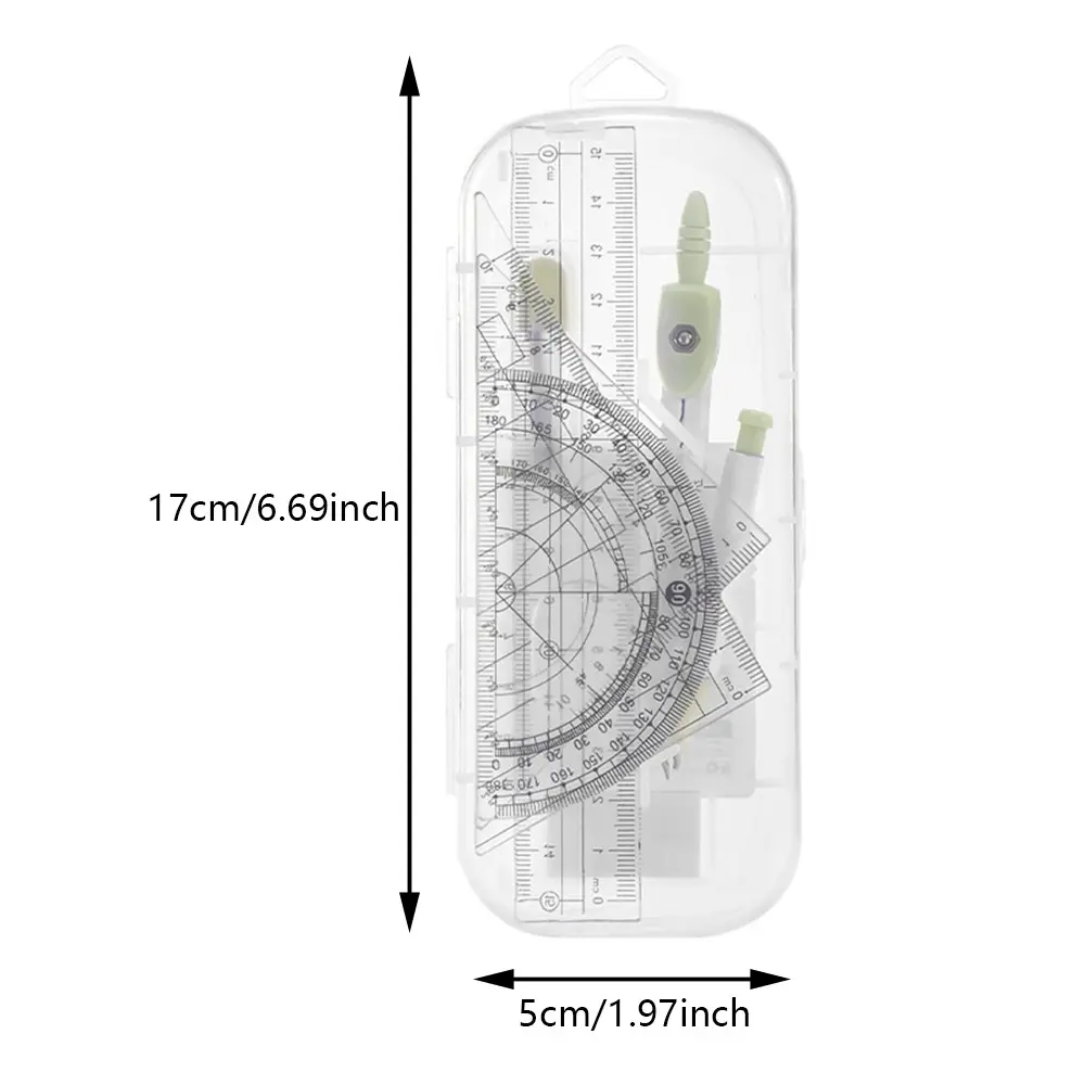 7pcs Compass Ruler Set for Elementary and Middle School Students, Exam Essential Tools, Includes Protractor Straightedge Triangle Board