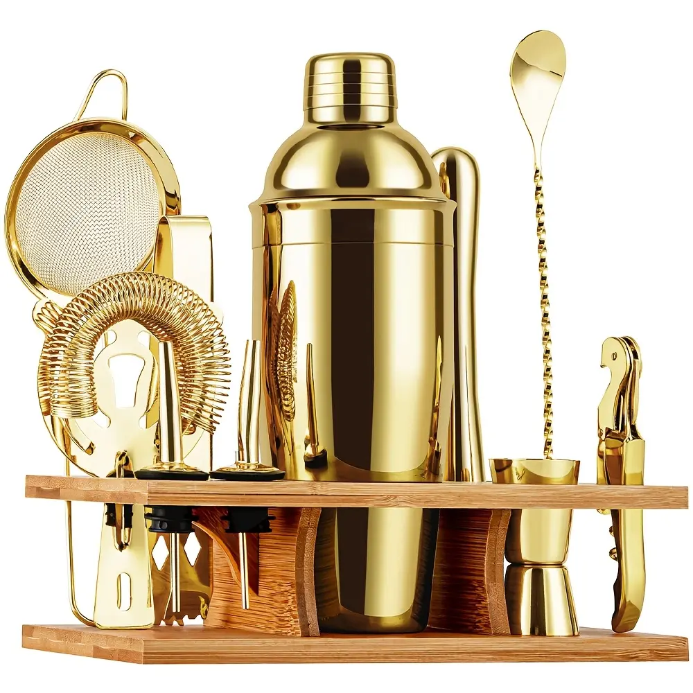Golden Whiskey Bartender Set Professional Cocktail Making Bar Tool Kit for Home Bar Party Use