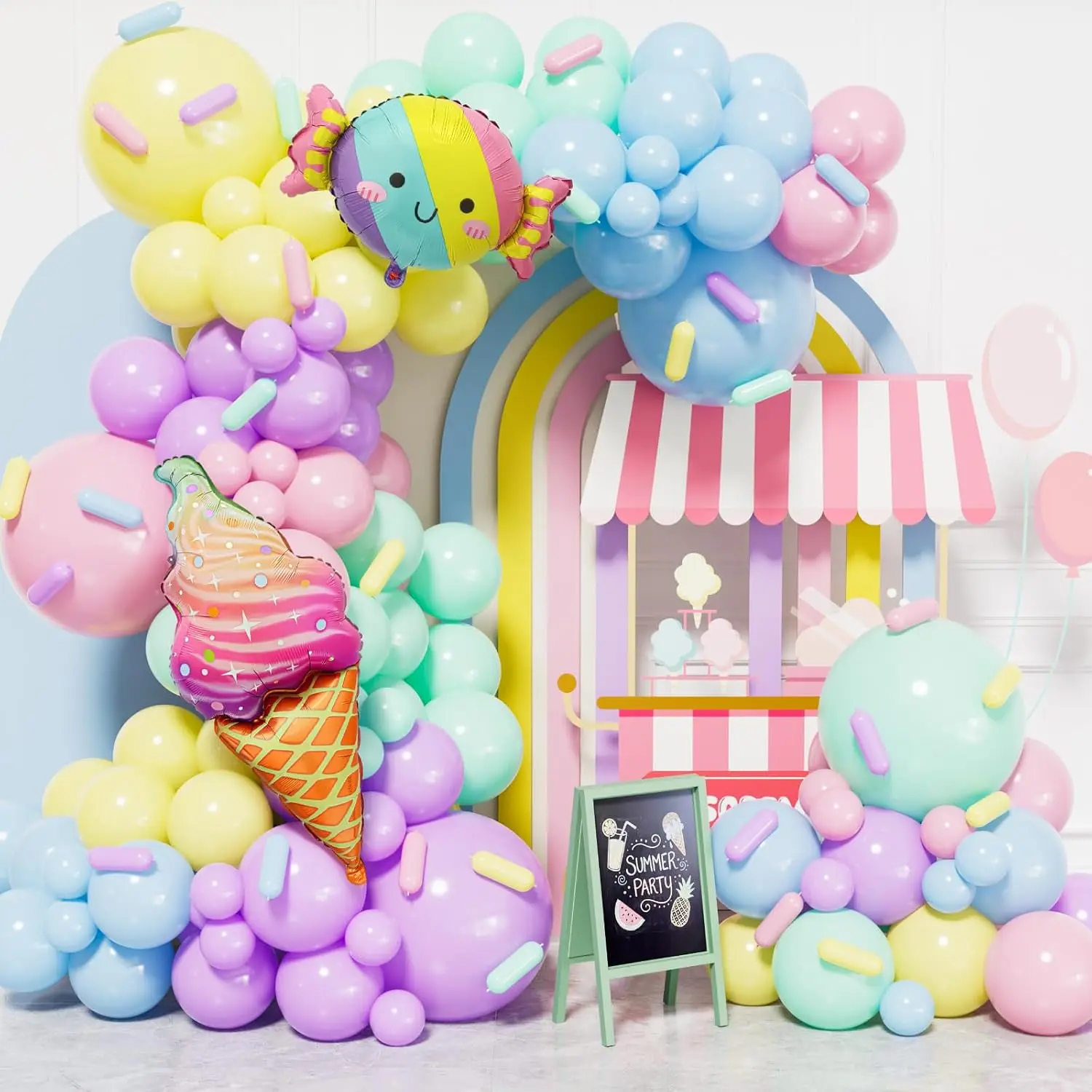 Pastel Balloon Arch Garland Kit, 142 count Ice Cream Balloon Arch | Pastel Rainbow Balloons, Candy Ice Cream Foil Balloons for Birthday  Shower Party Decorations, Photo Backdrop