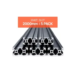 VEVOR 5PCS 78.7 in (2000mm) T Slot 2040 Aluminum Extrusion Profile, European Standard Anodized Linear Rail, High-Strength Extruded Aluminum Rail for 3D Printer, CNC Machine DIY, Laser Engraving, Black