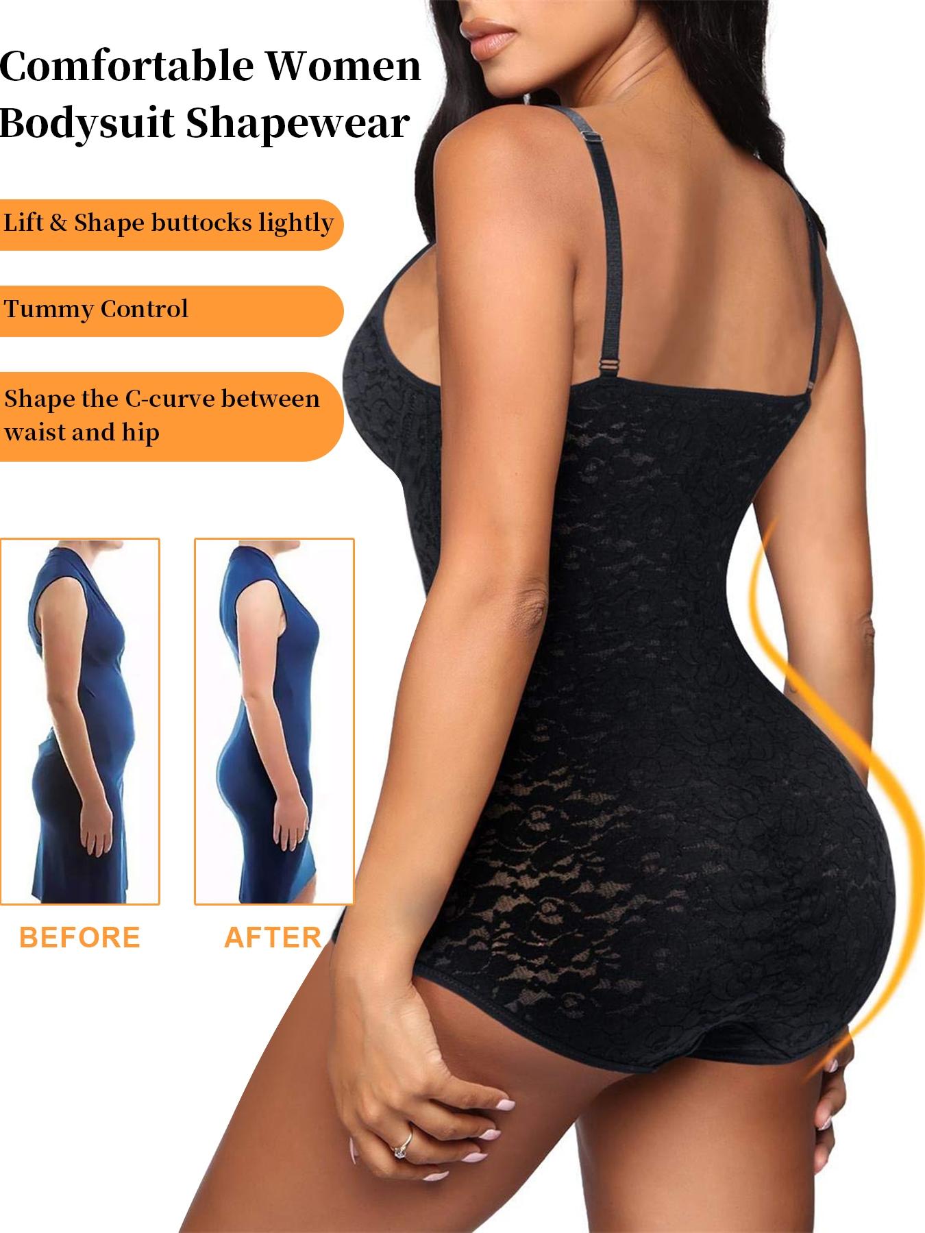 Plus Size Women's Shapewear Bodysuit, Sexy Lace V Neck Design, High Elastic Breathable Mesh Inner Layer, Comfortable & Slimming Fit