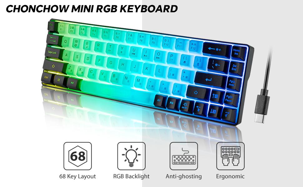 Mini RGB 60% Gaming Keyboard, 68 Keys Small Compact USB Wired Rainbow Light Up Backlit Gaming Keyboard for Xbox PS4 PS5 PC Laptop Gamer(White-Black) Mini RGB 60% Gaming Keyboard, 68 Keys Small Compact USB Wired Rainbow Light Up Backlit Gaming Keyboard for Xbox PS4 PS5 PC Laptop Gamer(White-Black)