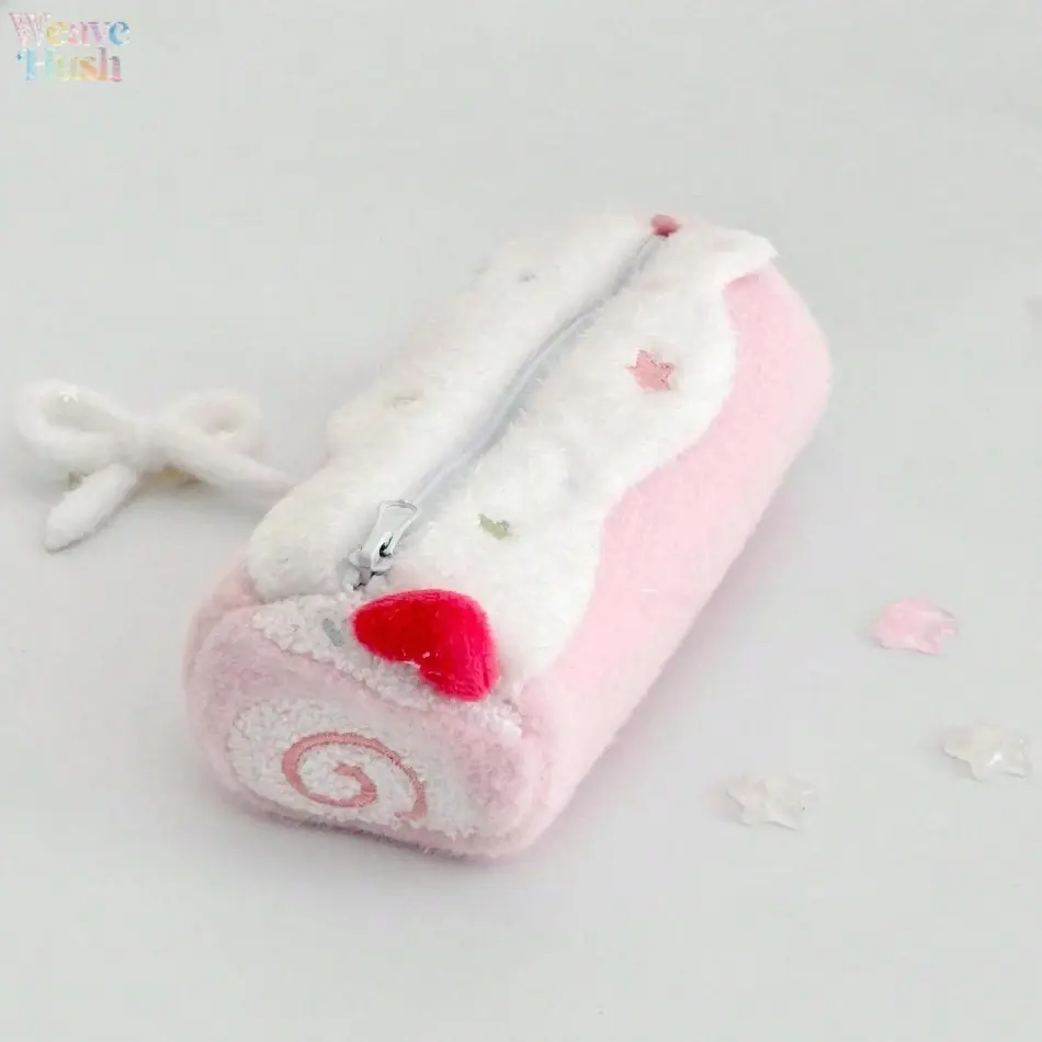 Kawaii Swiss Roll Plush Pencil Pouch, Large Capacity Stationery Organizer for Students, Cute Back to School Bag, Ideal Holiday & Birthday Gift, Storage Organizer, Stationery Bag, Soft Plush, Multiple Colors, No, School Supplies, Storage Bag