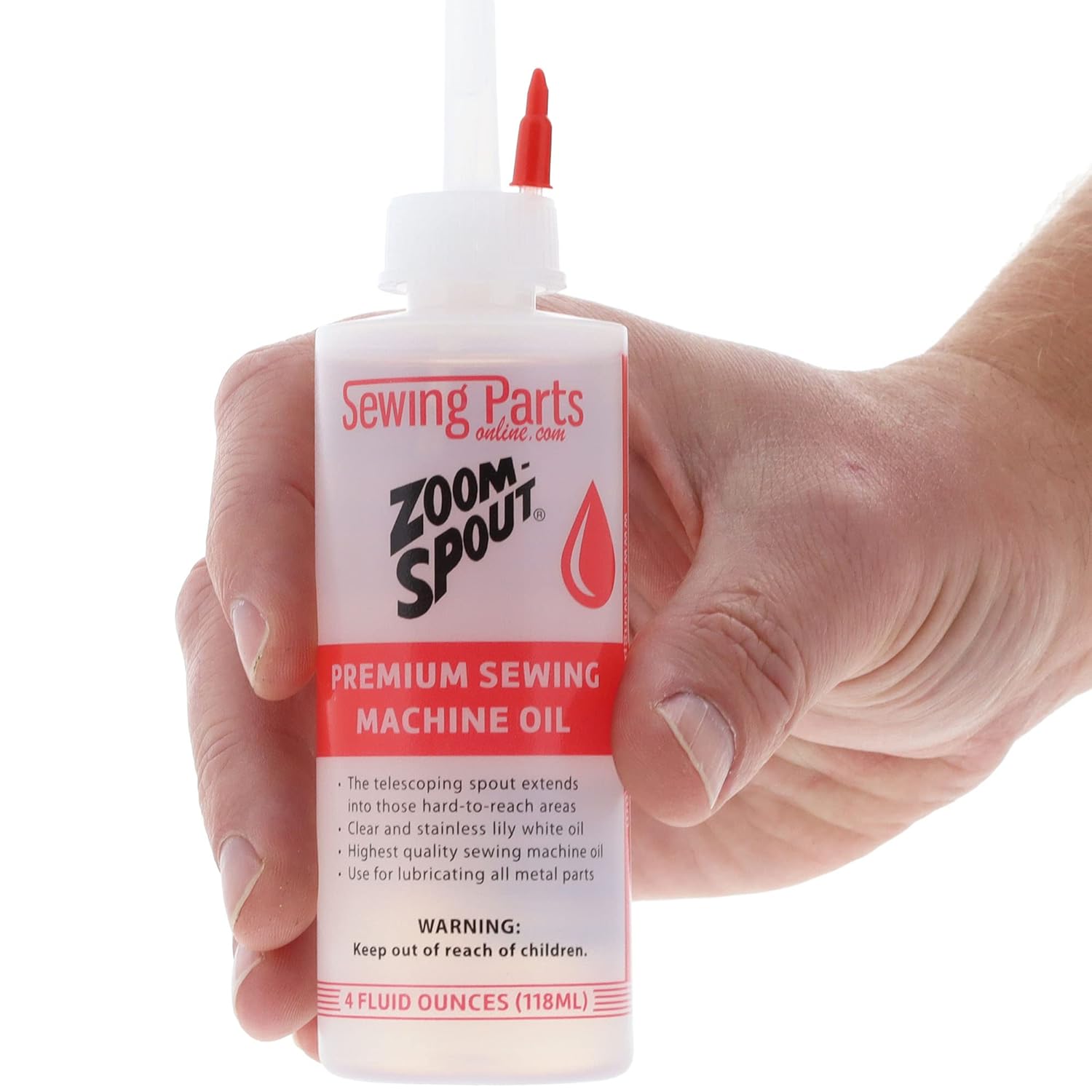 Sewing Machine Oil with Zoom Spout Oiler | 4FL OZ of Stainless Lily White Oil with Flexible Telescoping Spout, Ideal for Sewing and Textile Machinery - by