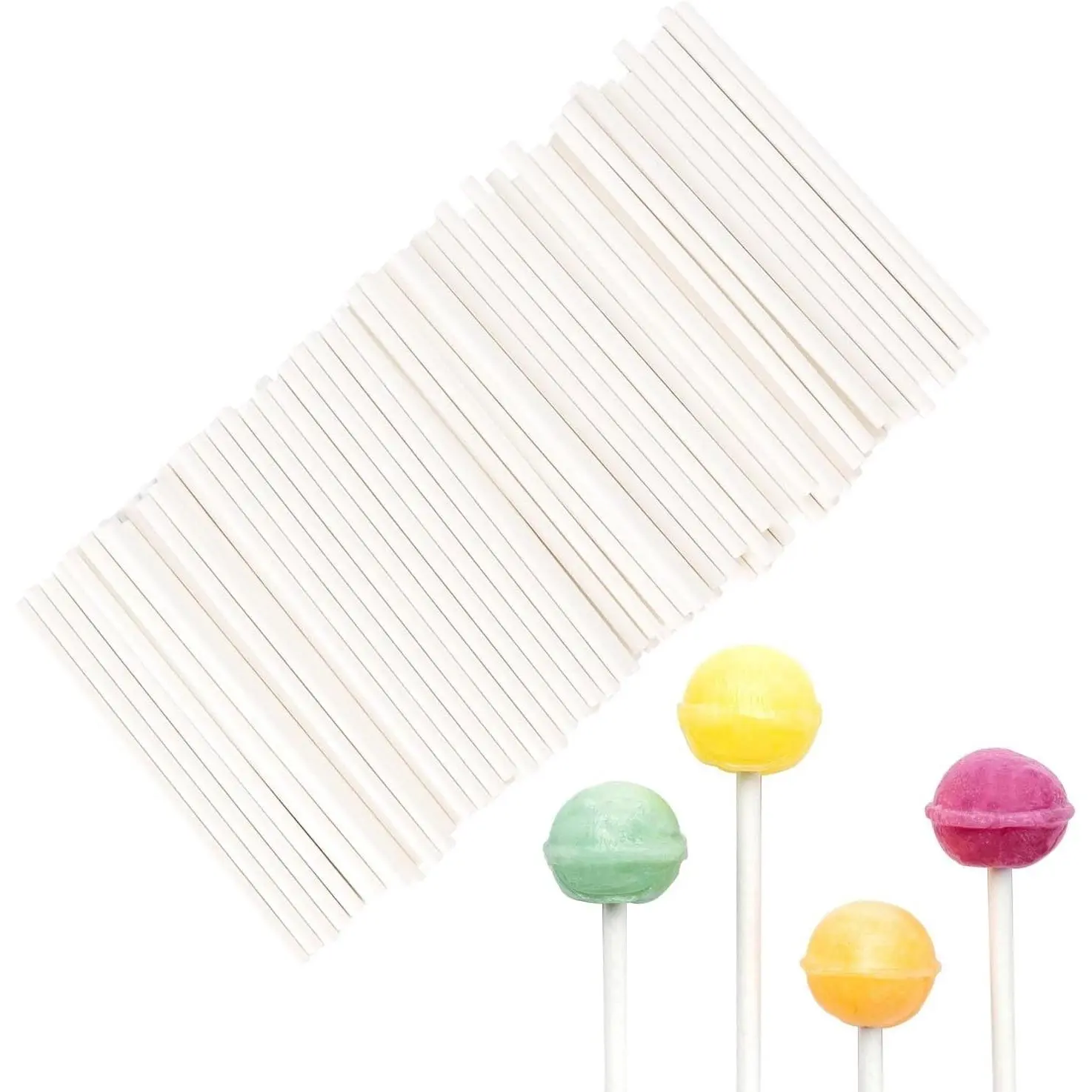 100 Pcs White Lollipop Sticks 3 Inch Cake Pop Sticks Candy Sticks for Cake Pops Paper Lollipop Stick Sucker Sticks for Homemade Rainbow Candy Chocolate Cookie Cake Topper Dessert Treat Sticks