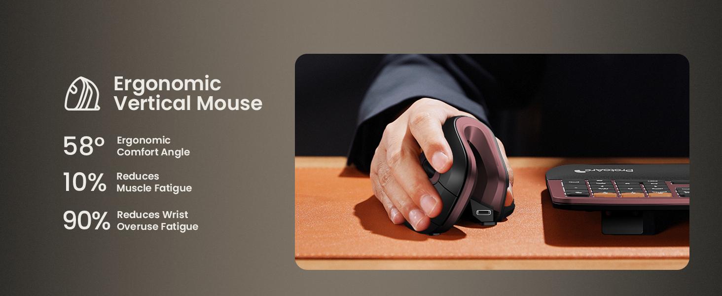 Ergonomic Mouse, EM11 NL Bluetooth Rechargeable Wireless Vertical Mouse, 3 Multi-Device Connectivity for Computer/PC/Laptop, 2.4GHz USB-A Optical Mice for Windows, Mac OS, Wine Red