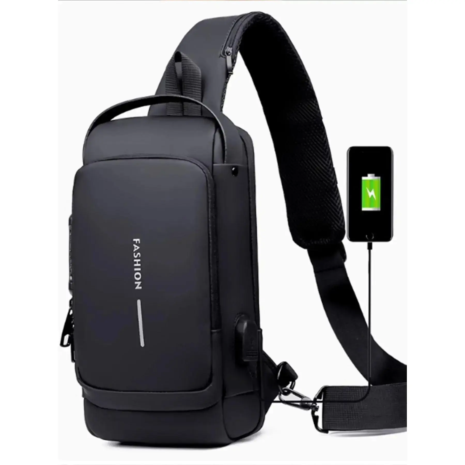 Men's Casual Plain Zipper Durable Chest Bag, Large Capacity Crossbody Sling Bag with Usb Charging Port, Multi-functional Sports Sling Bag for Business, Commute, Work, Daily Use(Sheets)