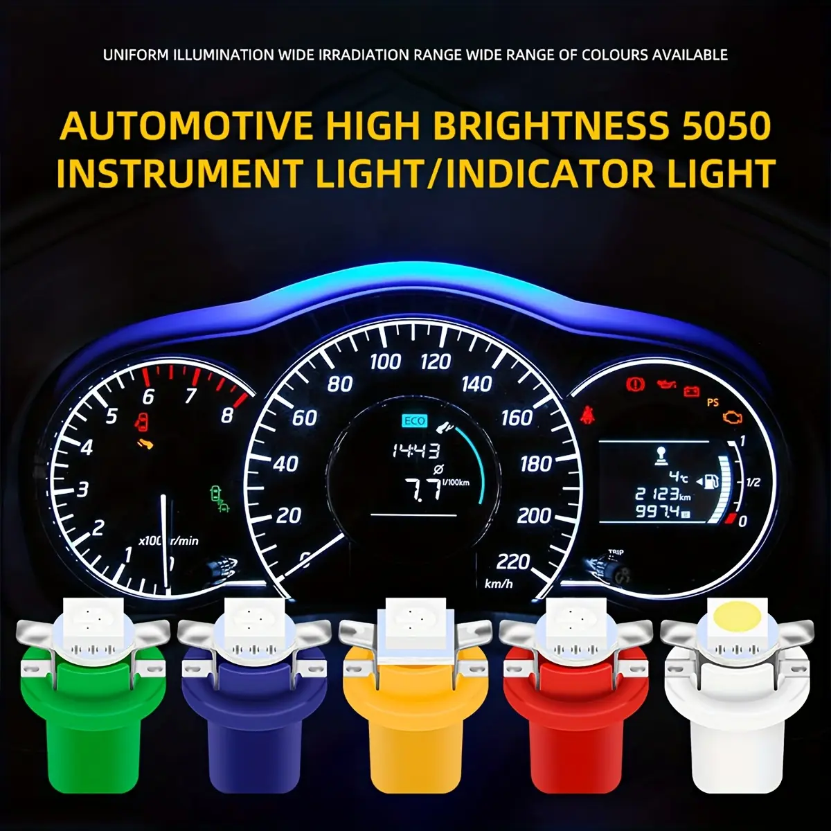 8pcs B8.5D T5 LED Bulb 5050SMD Car Instruments Panel Light Bulb Decoration Ambient Light High Brightness Neon Light Atmosphere Light 12V Car Additions, Without Battery