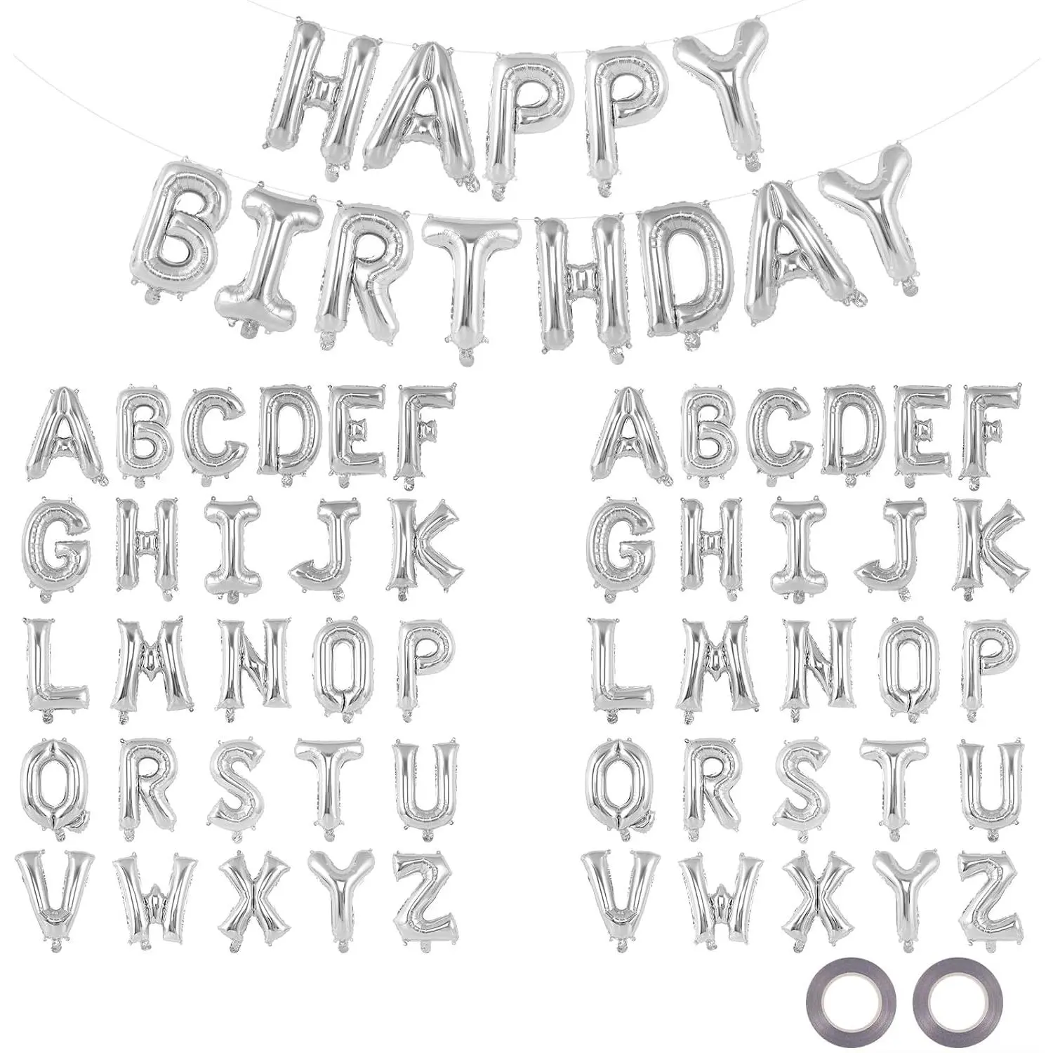 65 count  Happy Birthday Balloons, 2 Sets A-Z  Letters Foil Balloons, 16 Inch Personalized Name Happy Birthday Banners for Wedding  Shower Anniversary Party Decorations