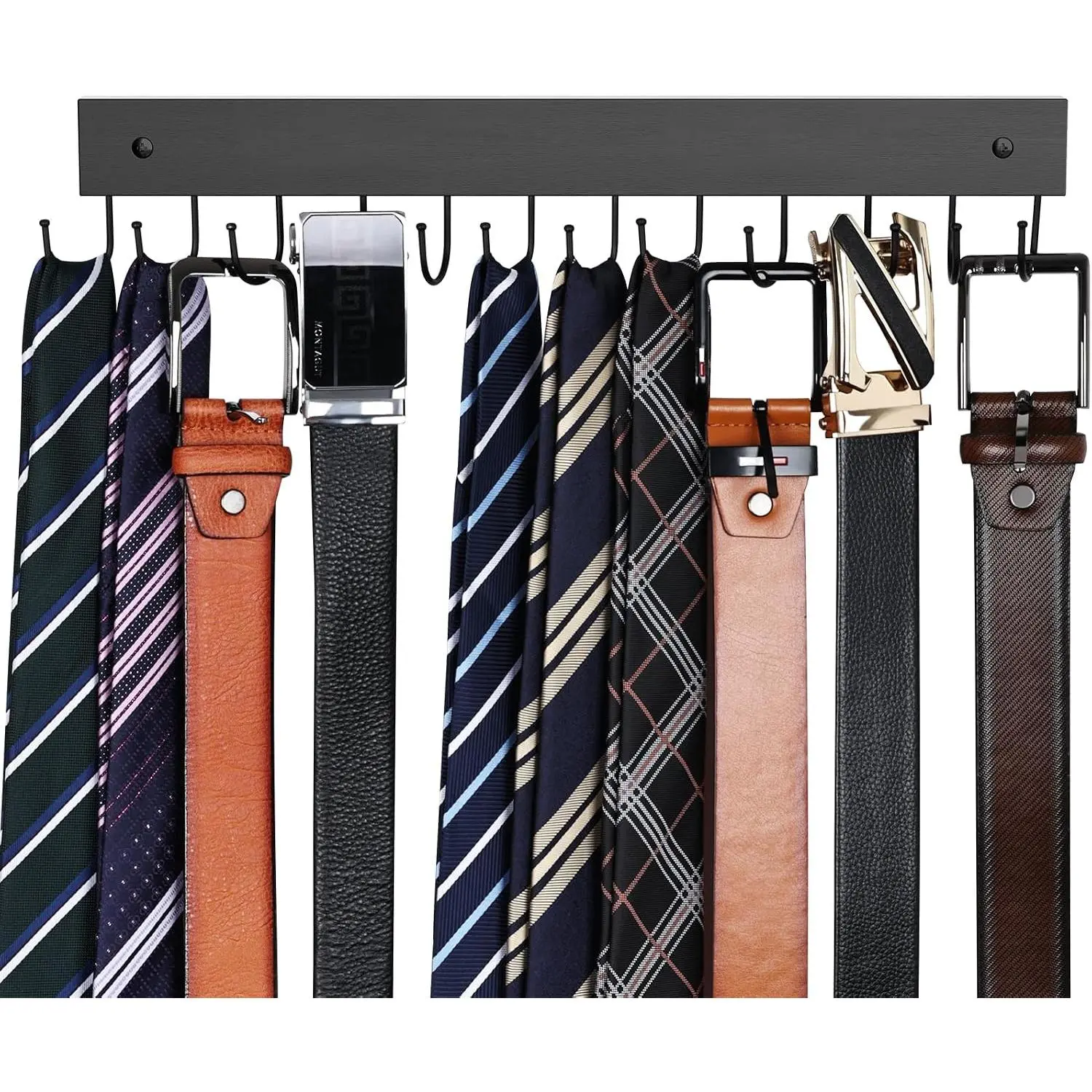 Belt Hanger Wall Mounted, Wooden Belt Organizer Max 12 Storage Capacity, 180° Rotating Space Saving Hangers for Ties,  Tops, Scarves, Bras, , Bags 1 count Black