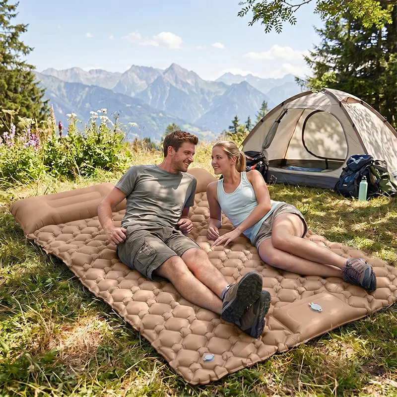 Double Diamond Inflatable Sleeping Pad, Foldable Ultra-Light TPU Air Mattress, Footstep Press Inflation Camping Mat for Outdoor Backpacking, Hiking, Travel