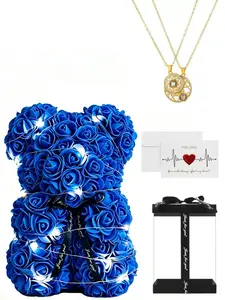 Rose Artificial Flower Bear Projection Necklace Set, Elegant Stainless Steel Chain, Perfect Gift for Valentine's Day, Mother's Day, Graduation Season