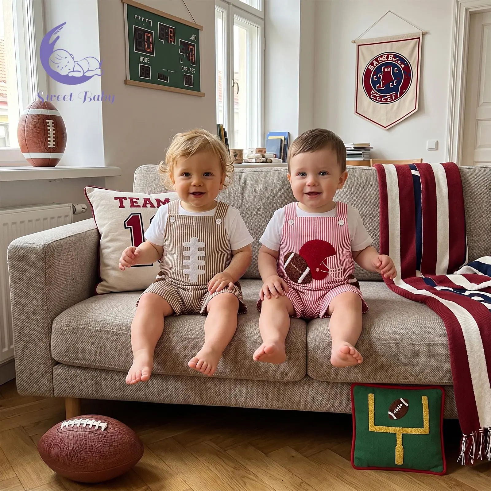 Boys Overall Shorts, Cute Stripes Rugby Print Summer Jumpsuit with Pockets