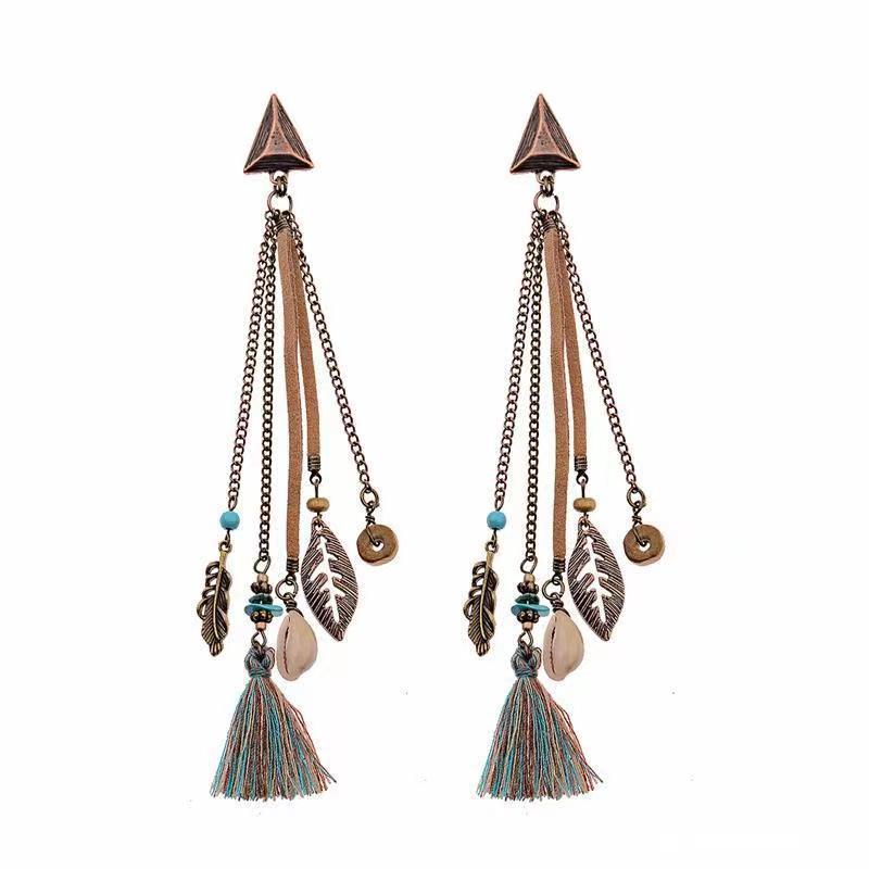 Bohemian Tribal Retro Ethnic Style Long Tassel Earrings for Women, Vacation & Travel Photography Jewelry