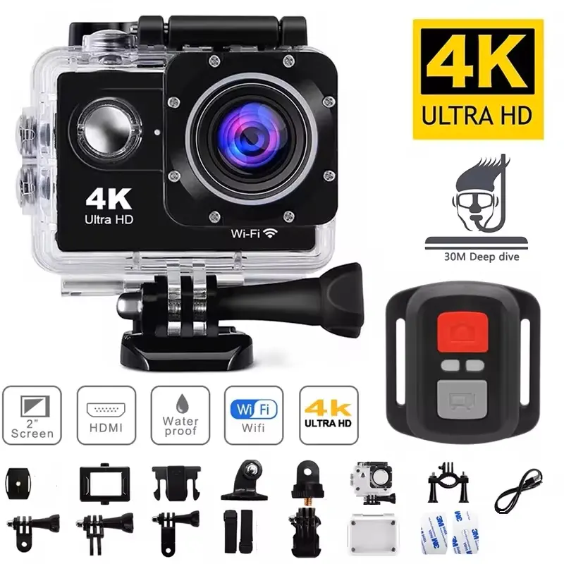 4K Action Camera 1080P/30FPS WiFi 2.0" 140D Underwater Waterproof Helmet Video Recording Camera Sports Cameras Outdoor Mini Cam Card Screen
