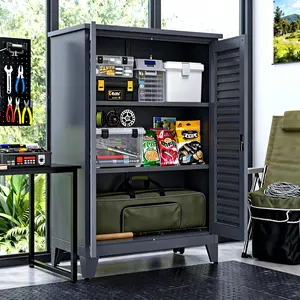 Heavy Duty Steel Wall-Mounted Tool Storage Cabinet with Adjustable Pegboard, Shelves, Shelf Clips, Ample Storage Space, Multi Compartments, Easy Assembly, Space Saving for Garage, Warehouse, Garden (Includes Expansion Screws)