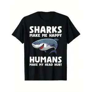 Men' & Women' Shark Lover Gift - Shark Teeth & Fin Graphic T-Shirt |    Machine Washable Shark Apparel for Year-Round Wear