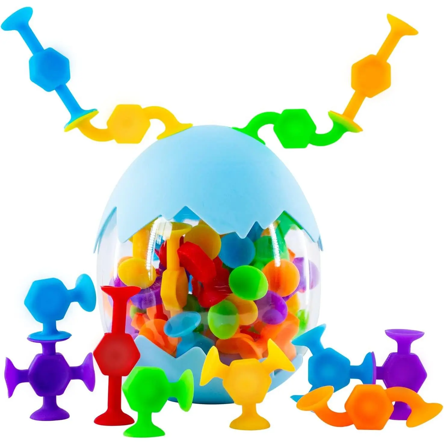 48 Pcs Bath Toys for Kids Ages 3+, Sensory Toys for Autistic Children, Travel Window Stem Learning Toys, Bathtub Toys with Dinosaur Eggshell Storage Christmas gifi for Kidsfidget toys