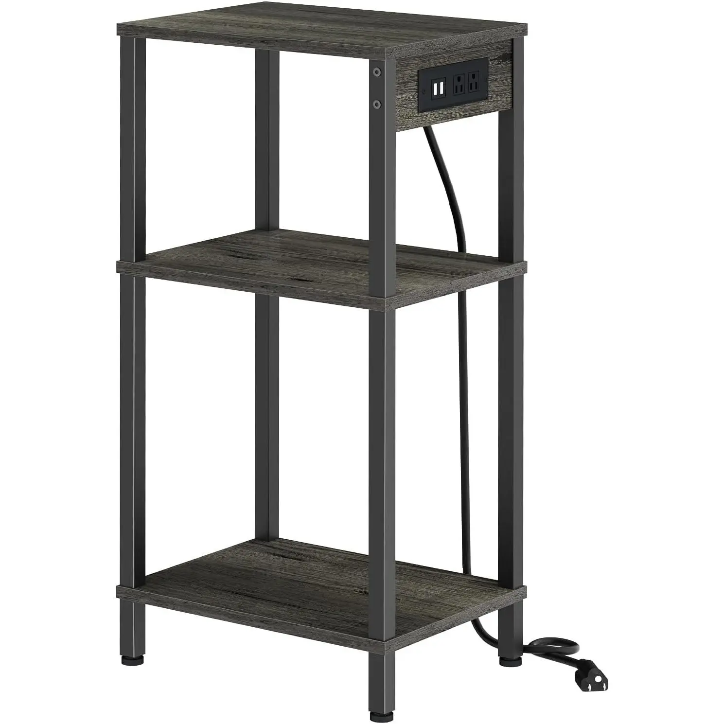 Tall Side Table with Charging Station, 30 Inch Tall End Tables Living Room | 30 Inch Tall Side Table with Storage, Tall Nightstand, Small Bedside Tables for Bedroom, Office, Dorm, Hallway, Carbon Gray