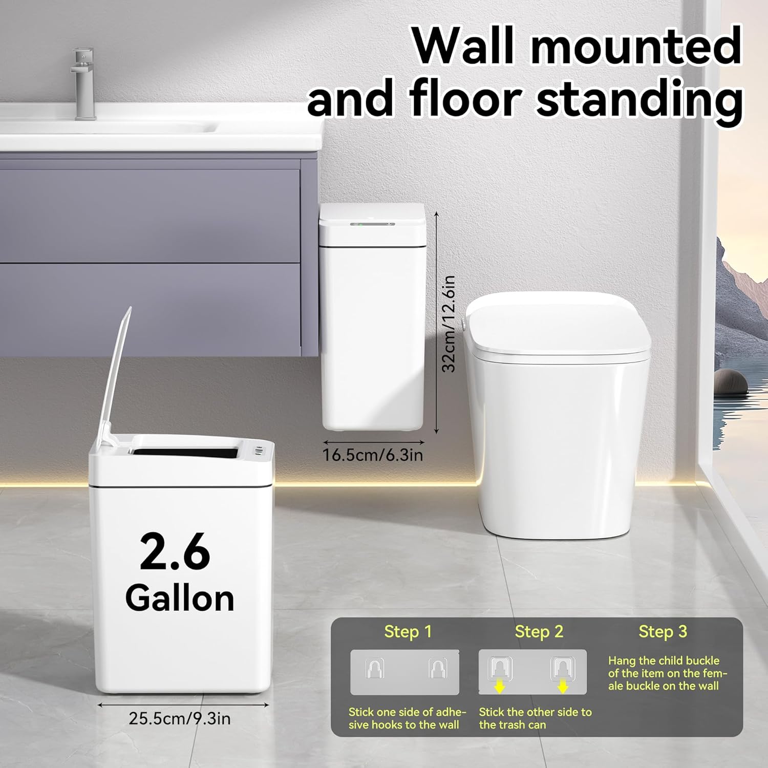Automatic Bathroom Trash Can 2.6 Gallon Touchless Motion Sensor Garbage Cans Small Slim Diaper Trash Bin for Bedroom, Office, Kitchen, Living Room, White Automatic Bathroom Trash Can 2.6 Gallon Touchless Motion Sensor Garbage Cans Small Slim Diaper Trash Bin for Bedroom, Office, Kitchen, Living Room, White