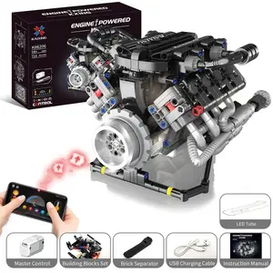 V8 Engine Building Kit Simulation Mechanical Blocks with Motor Programmable Smartphone Remote LED Lights Suitable for Ages 14+, Kids Collectors