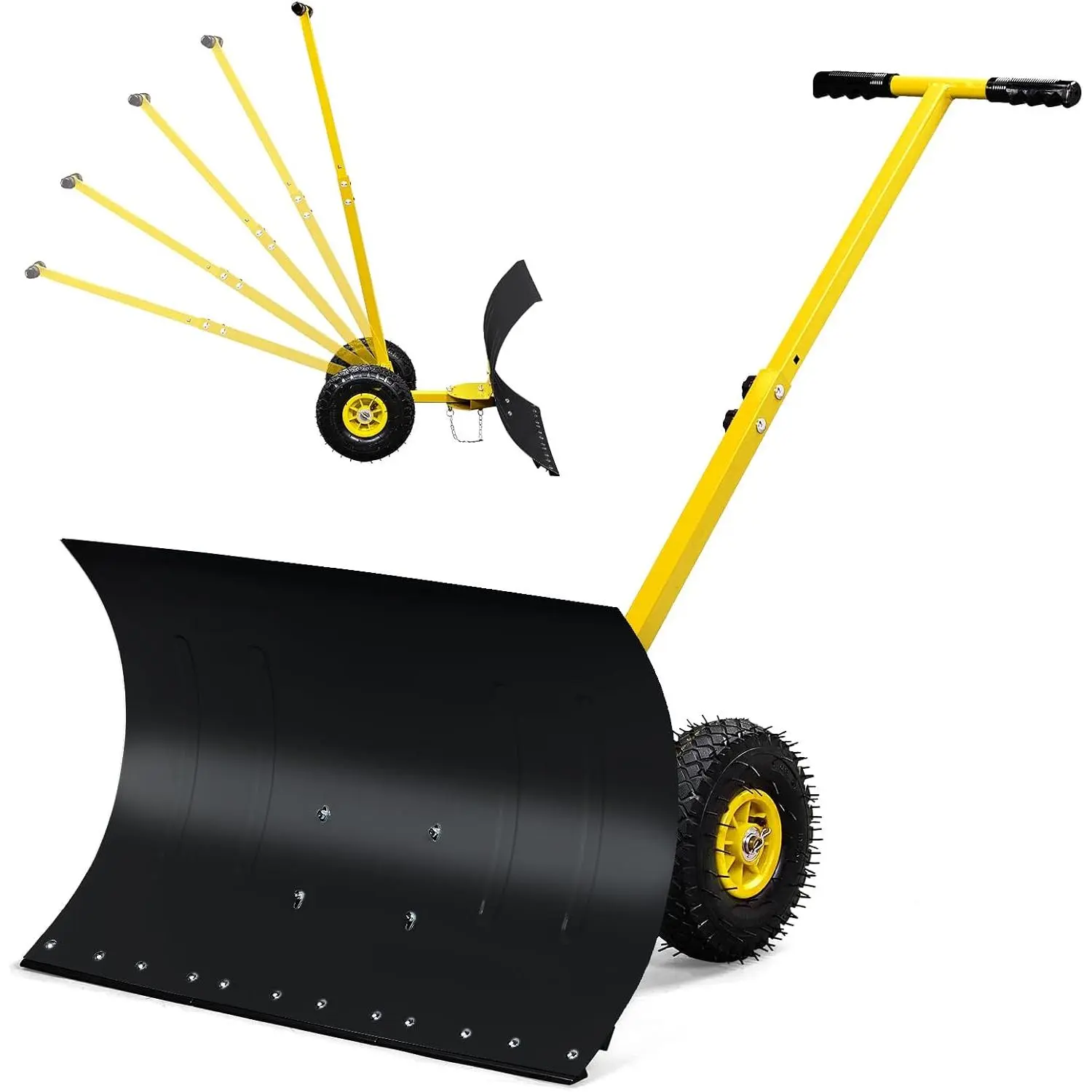 Karlhome Snow Shovel with Wheels, 29" Wide 18" Long Snow Plow Shovel Angle & Height Adjustable Padded Handle Efficient Snow Clean Tool for Driveway or Pavement