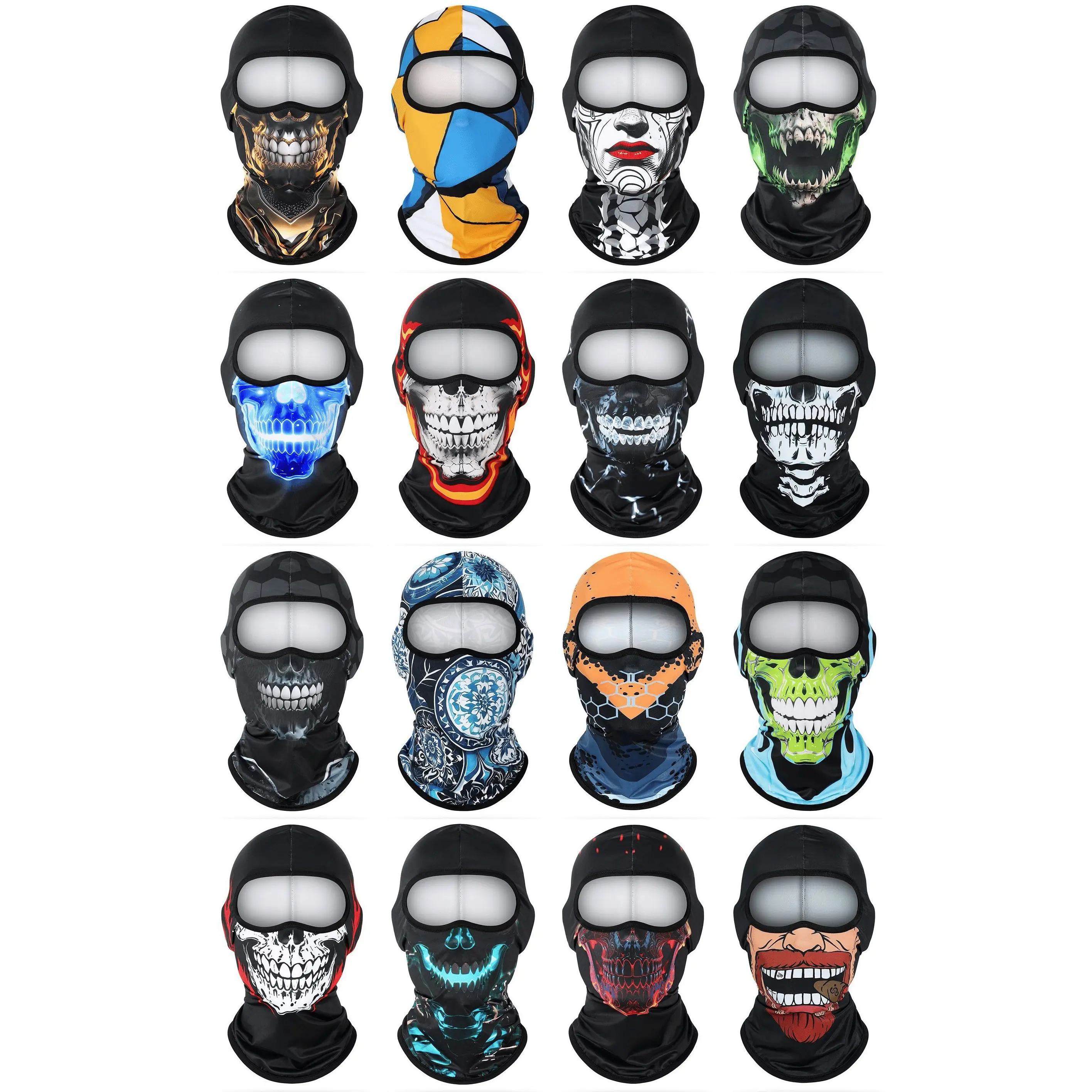 5-psc Funny Skull Mask Full  Ice Silk Breathable Dustproof Hood Cycling  Cover Unisex Halloween Party, One Size