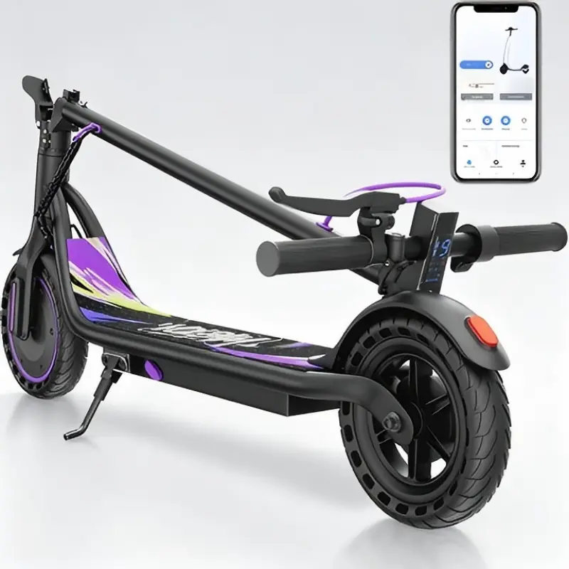 Lightweight Electric Scooter for Adults and Teenagers, Equipped with 350W Motor, 15 Miles Long Battery Range, 19 MPH Maximum Speed, 8.5-inch Solid Tires, Foldable E-Scooter with Dual Braking System, LED Lighting and Smart APP Control