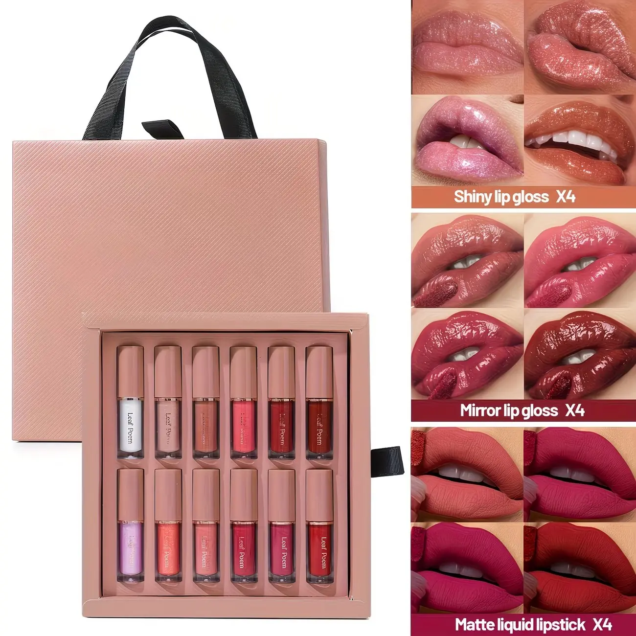 12-Color Lip Gloss Set, 4 Shiny, 4 Matte, 4 Pearl Finish, Long-Lasting, Moisturizing, Perfect for Gifts, Daily Use, Special Occasions, Lip Kit Sets