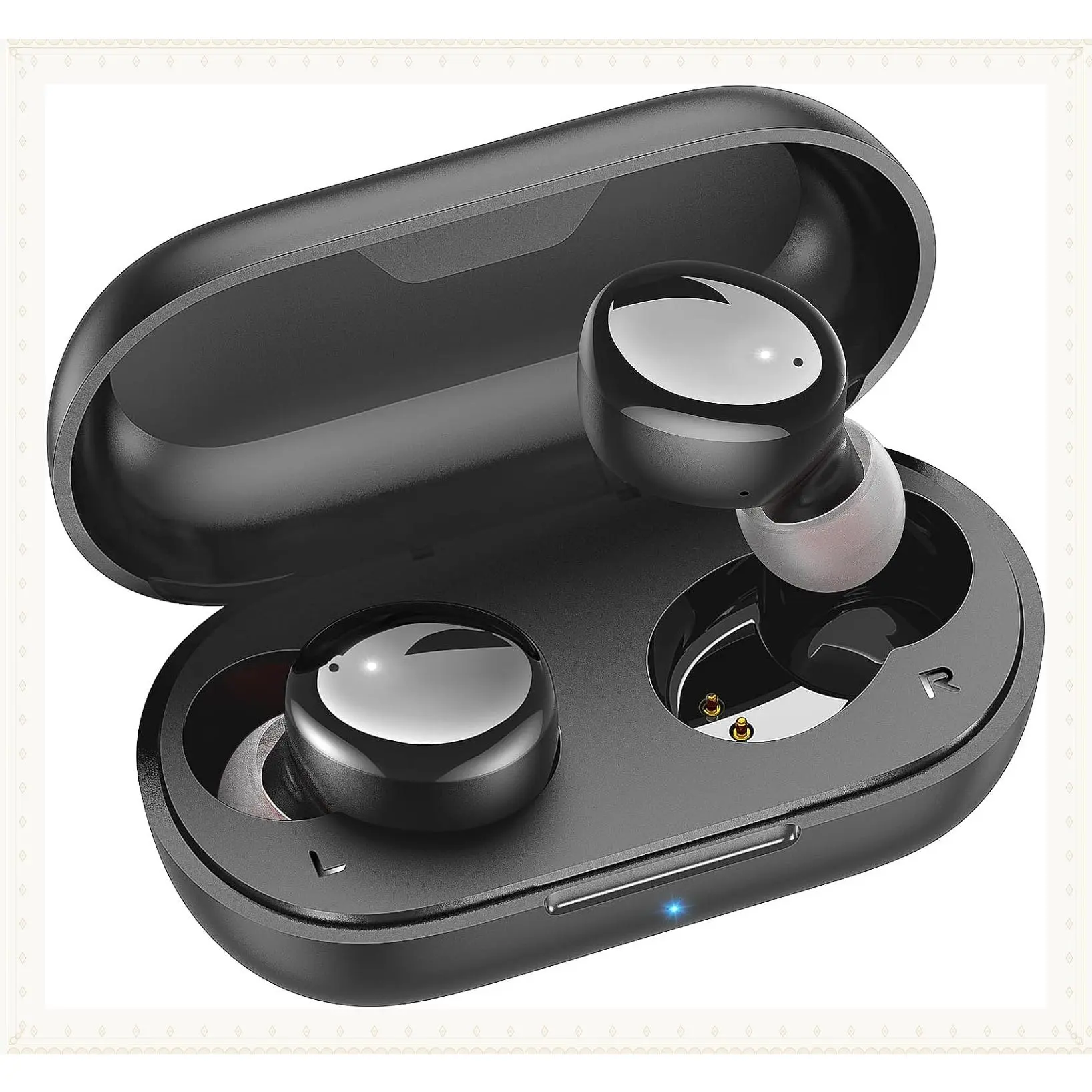 Wireless Earbuds Bluetooth 5.3 In-Ear Headphones with Deep Bass, Built-in Mics for Clear Calls, Touch Control, Charging Case, Lightweight for Sports Workout, Glossy BlackGift