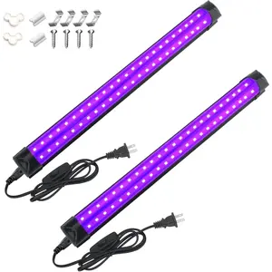 2 Pack 10W 48 LED 1Ft UV Black Light Bars, 395-400nm Blacklight Tube with 5.9Ft Cord Plug Switch, Linkable Fixtures for Bedroom, Fluorescent Poster, Body Paint, Halloween Glow Party