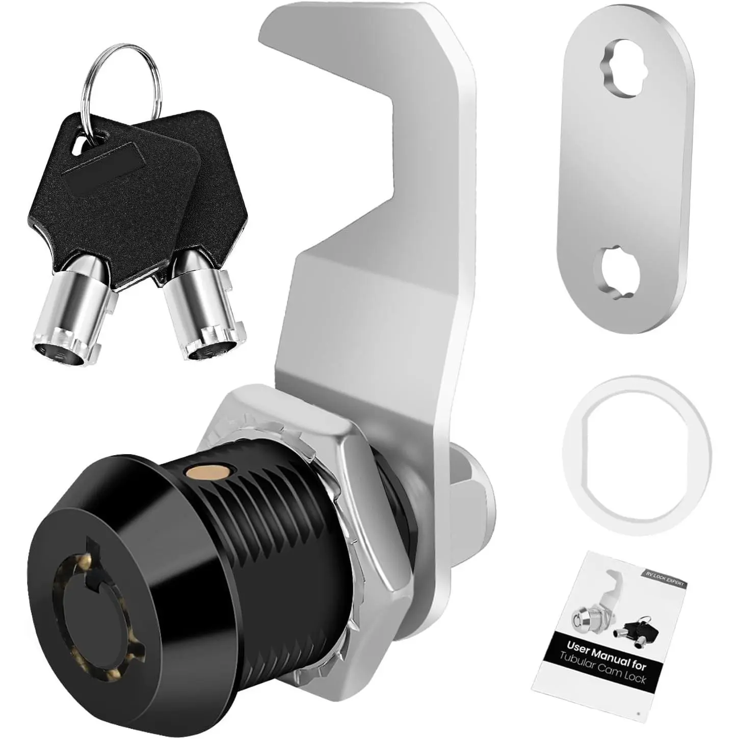 Cylinnda Black Toolbox Lock with Keys, Cabinet Locks Keyed Alike, Hook Cam, Tubular Cam Lock, Tool Box Lock with Manual, Zinc Alloy (5/8 Inch 1 Pack-Black)