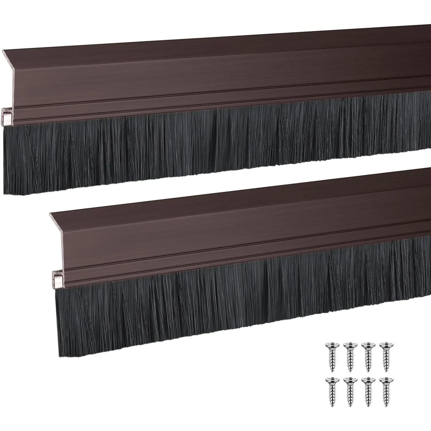 2 Pack 36 Inches Brush Door Sweep for Exterior,  Commercial Door Sweep Bottom - Alloy Brush for Exterior and Interior Sealing Gaps Keeps Cold Air, Dust Out(Brown)