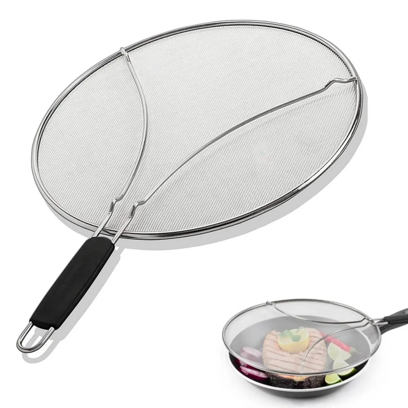 Stainless Steel Fine Mesh Grease Splatter Guard,Ergonomic Handles, Hot Oil Splash Guard for Cooking to Prevent Oil Splatter, Safe Cooking