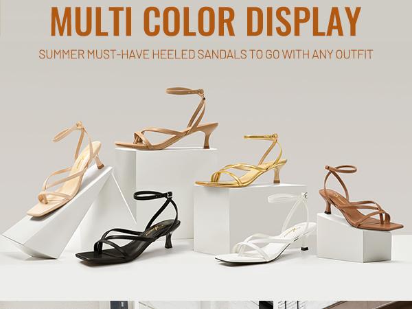 Athlefit Women's Strappy Kitten Heels Square Toe Flip Flops Low Heels Ankle Strap Party Dress Thong Heeled Sandals SpringStatements