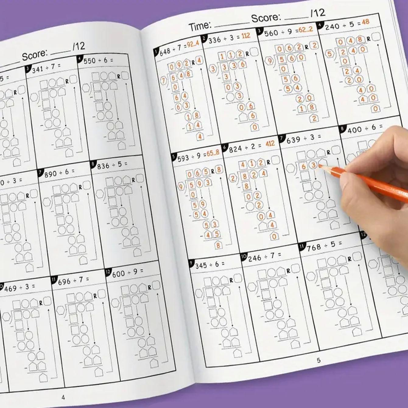 Math Practice Workbook for Grade 3-5 Students, Multiplication & Division Problems Book, Educational Math Activity Book for Daily Use, Classroom Mathematical Skills