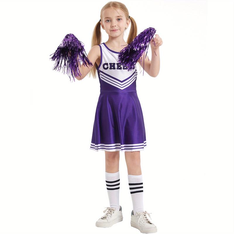 Plus Size Flyer Cheer Children'S Cheerleading Uniform Set, Kindergarten Girls' Cheerleading Uniforms, Stage Performance And Campus Cheerleading Uniforms, Including Socks And Pom-Poms, Ideal For Outdoor Activities