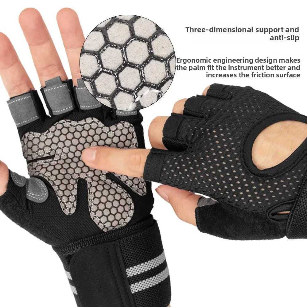 Half Finger Weightlifting Gloves for Men & Women with Wrist Support, Ergonomic Design & Honeycomb Anti-Skid Silicone Palm, Breathable for Gym Strength Training, Deadlifts, Dumbbell/Barbell Exercises, Non-Slip, Reduces Grip Strength Loss, Texture Variant