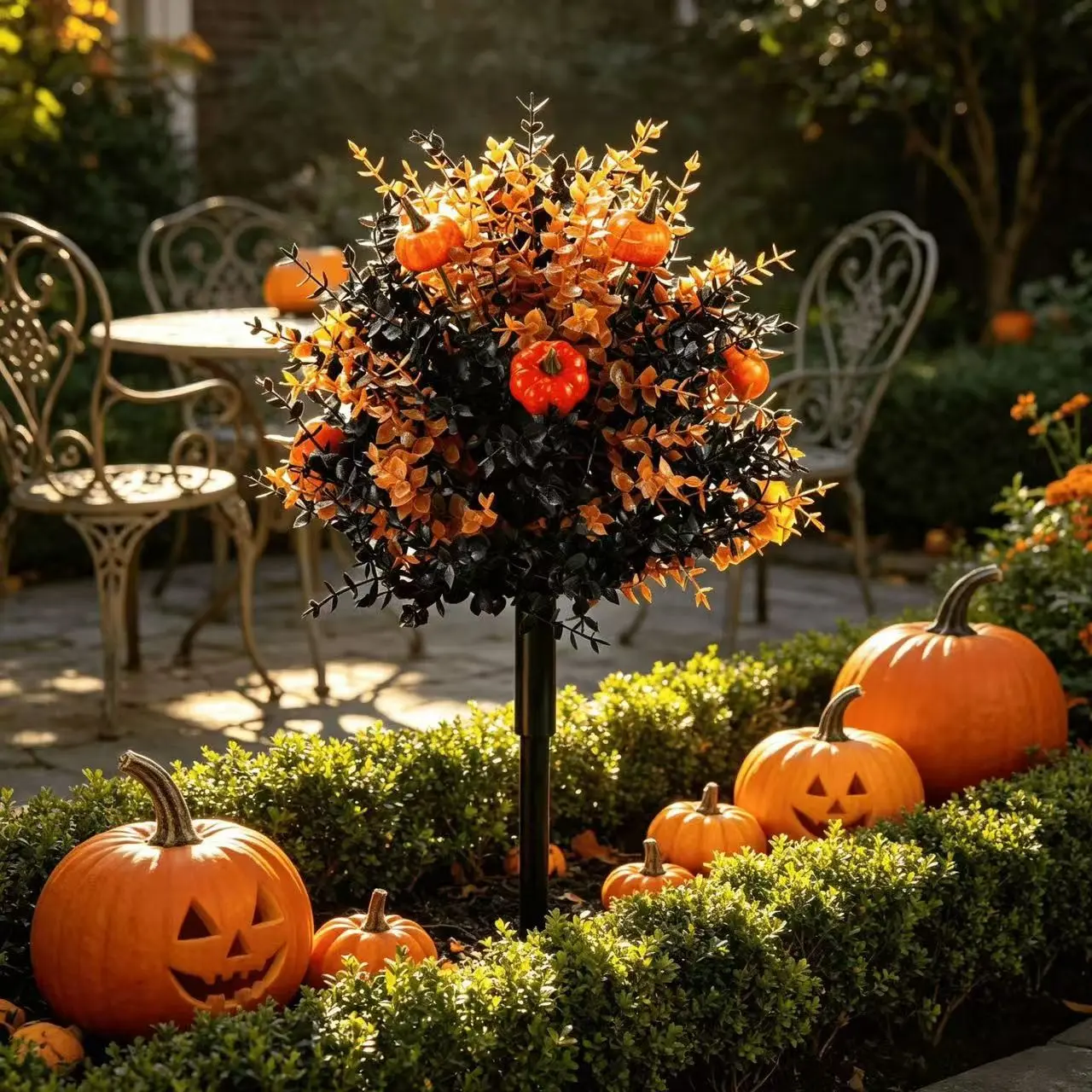 Artificial Fall Eucalyptus Bouquet with Stake, Outdoor Yard Patio Decor, Autumn Floral Arrangement for Garden Vase, Harvest Festival Home Ornament