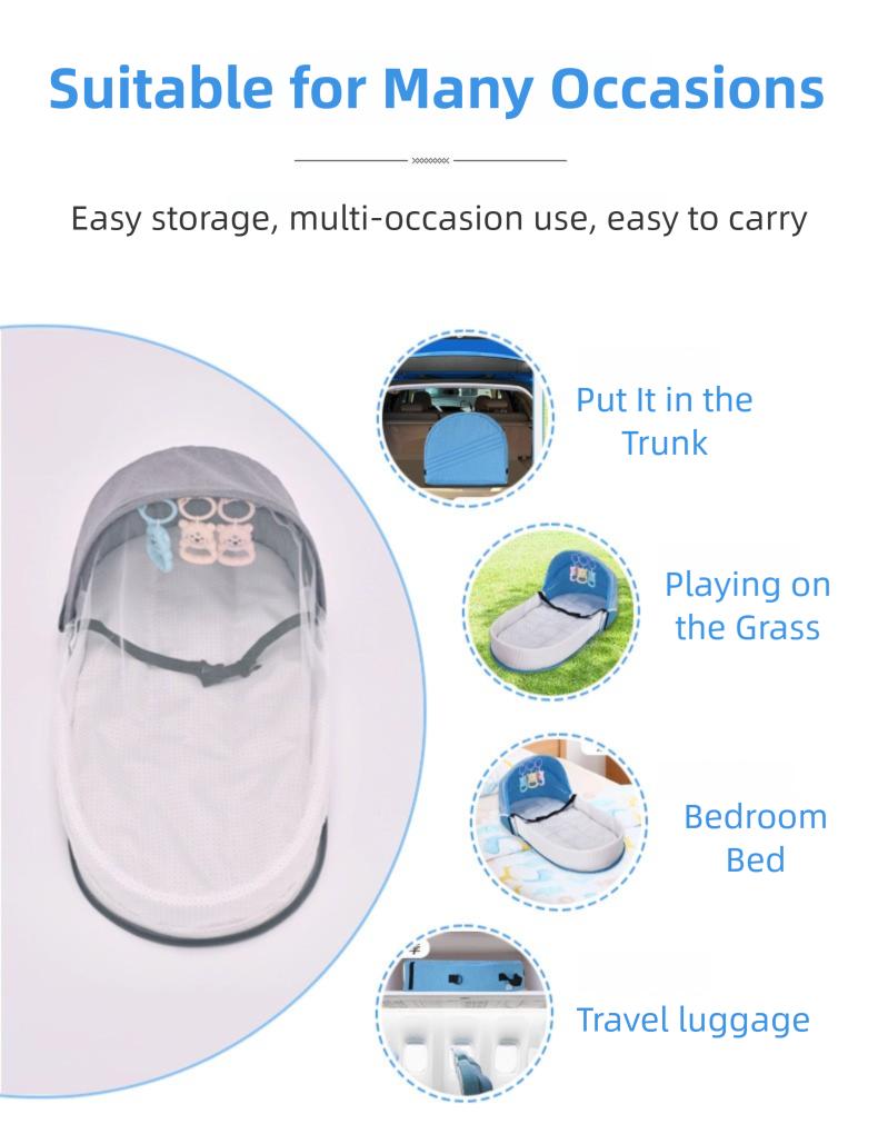 Portable Baby Bed in Bed for 0-12 Months Foldable Travel Infant Bassinet with Mosquito Net Canopy Breathable Mattress Safety Straps Carry Bag Backpack Design Includes 3 Hanging Toys Portable Baby Bed in Bed for 0-12 Months Foldable Travel Infant Bassinet with Mosquito Net Canopy Breathable Mattress Safety Straps Carry Bag Backpack Design Includes 3 Hanging Toys