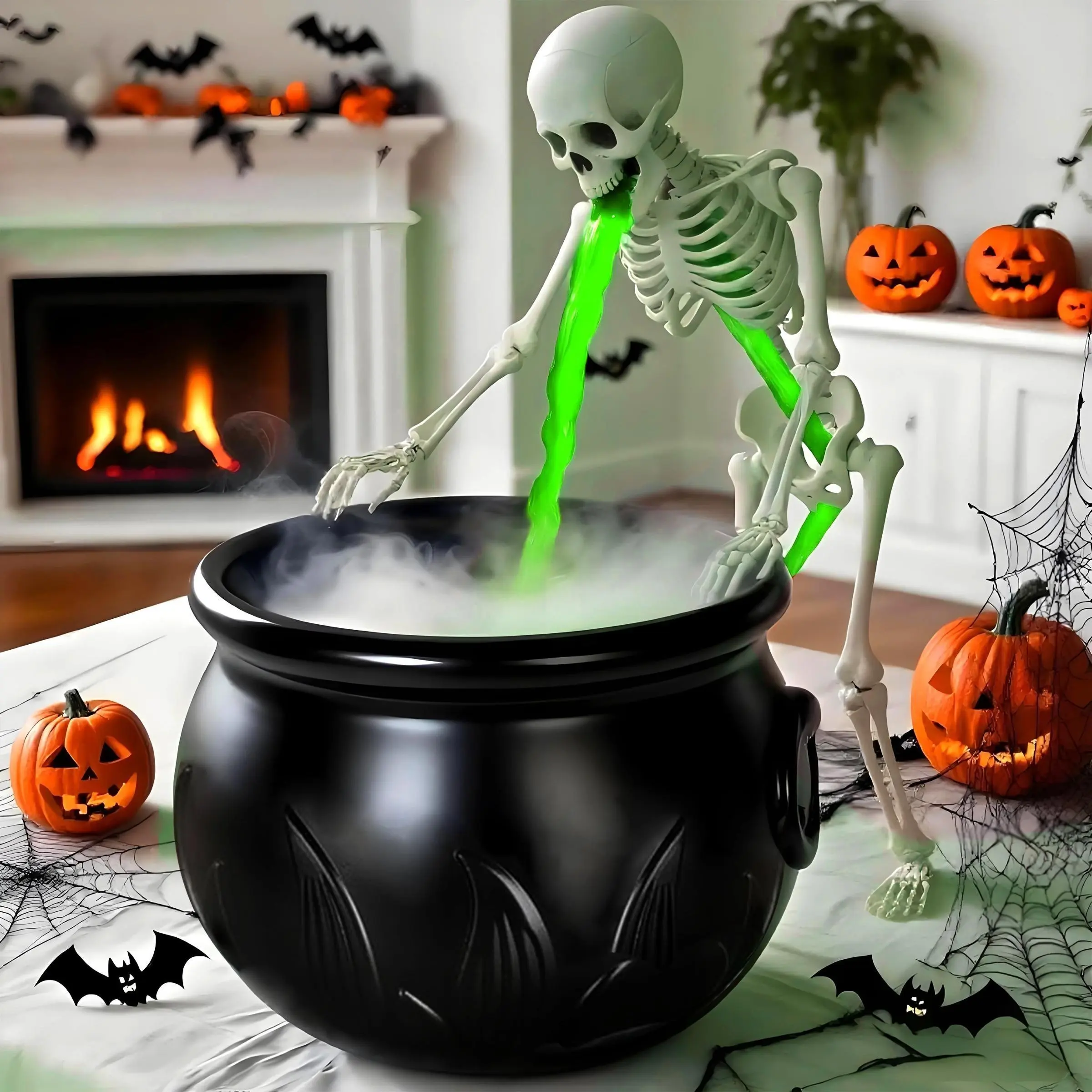 Halloween Indoor Fog Diffuser with Skull Vomit Retro Witch Pot Ghost Bowl Decor, Living Room Kitchen Table Party Centerpiece